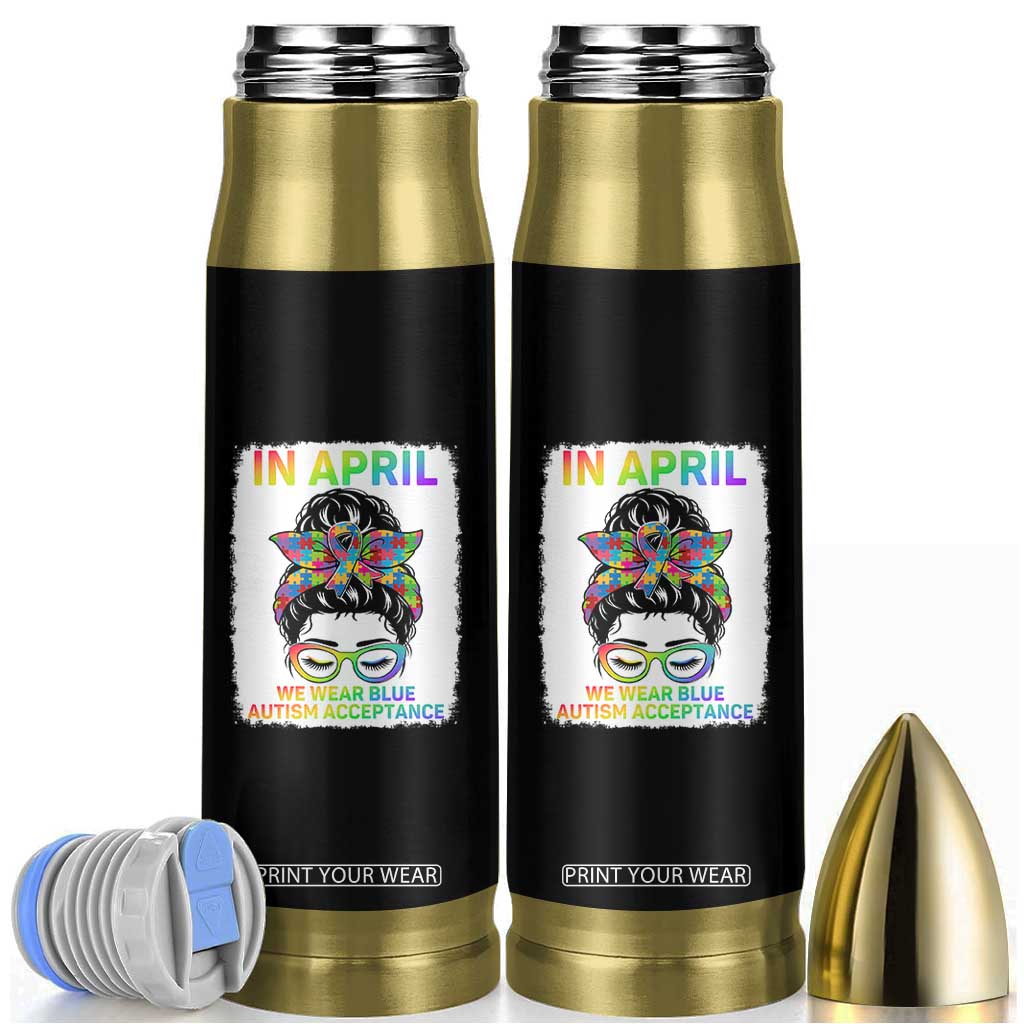 Autism Acceptance Bullet Tumbler Neurodivergent Support Messy Bun Ribbon Puzzle TS14 Black Print Your Wear