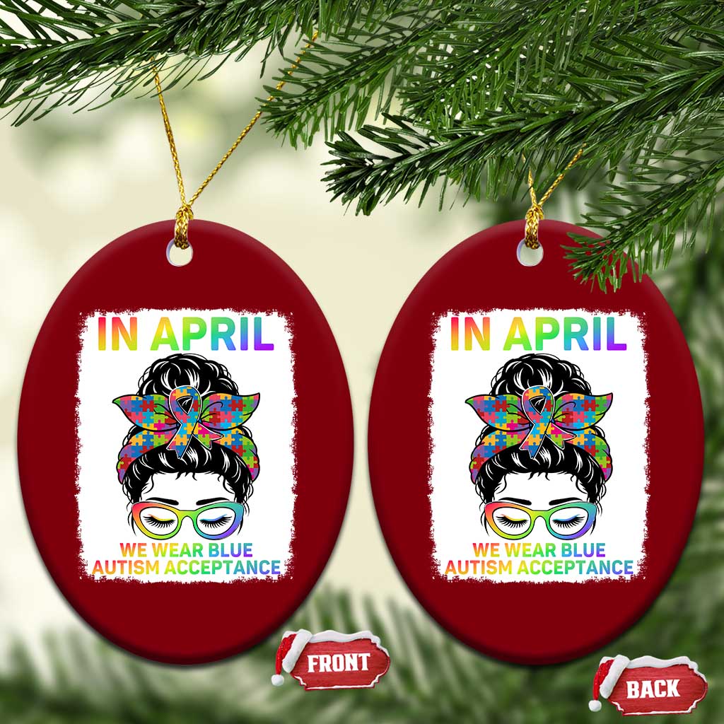 Autism Acceptance Ceramic Ornament Neurodivergent Support Messy Bun Ribbon Puzzle TS14 Print Your Wear