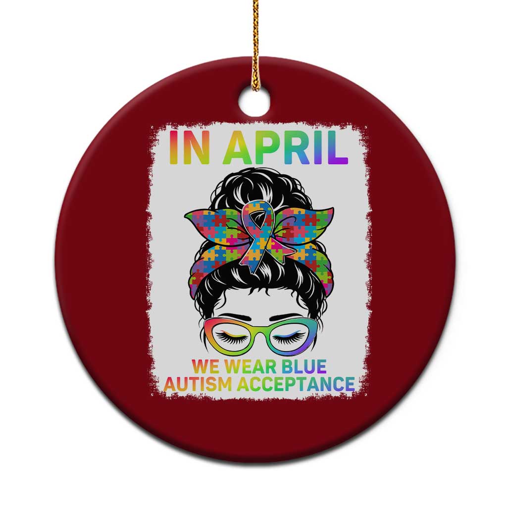 Autism Acceptance Ceramic Ornament Neurodivergent Support Messy Bun Ribbon Puzzle TS14 1pc Red Print Your Wear