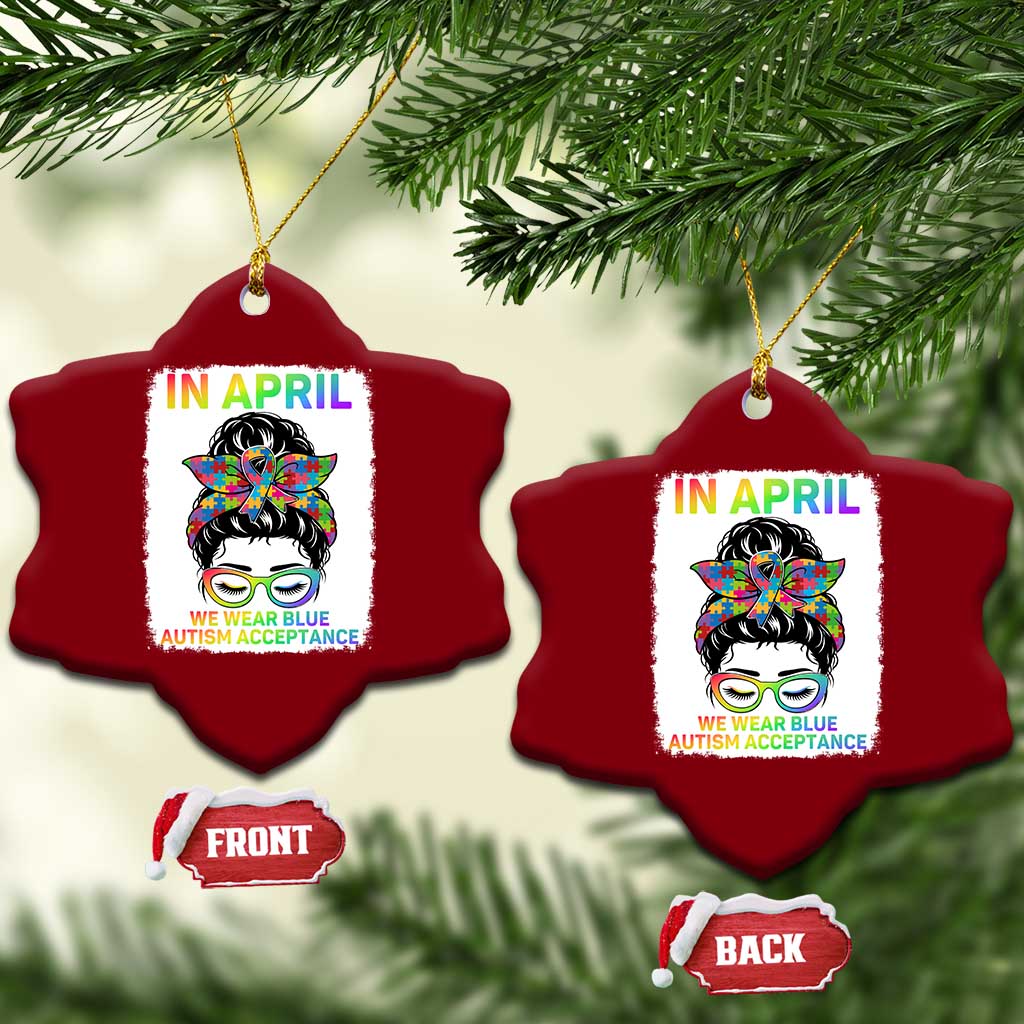 Autism Acceptance Ceramic Ornament Neurodivergent Support Messy Bun Ribbon Puzzle TS14 Print Your Wear