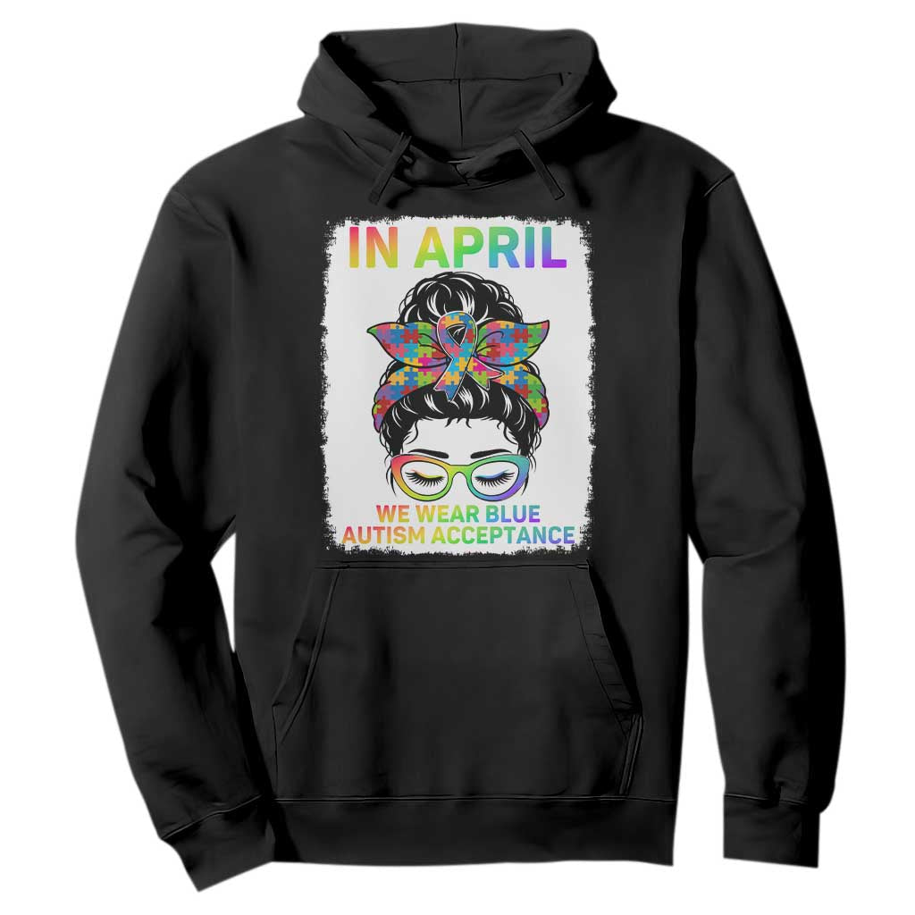 Autism Acceptance Hoodie Neurodivergent Support Messy Bun Ribbon Puzzle TS14 Black Print Your Wear