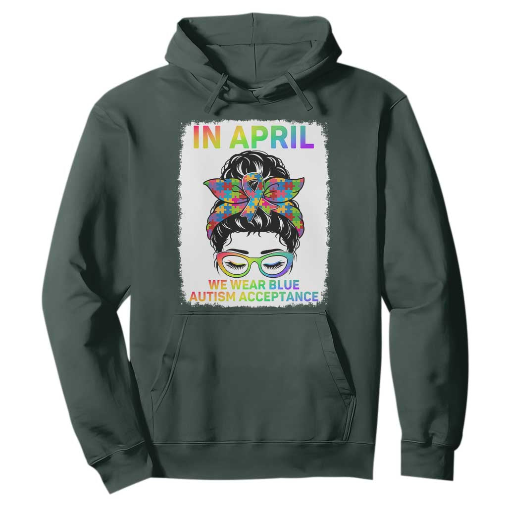 Autism Acceptance Hoodie Neurodivergent Support Messy Bun Ribbon Puzzle TS14 Dark Forest Green Print Your Wear