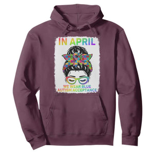 Autism Acceptance Hoodie Neurodivergent Support Messy Bun Ribbon Puzzle TS14 Maroon Print Your Wear