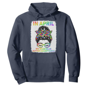 Autism Acceptance Hoodie Neurodivergent Support Messy Bun Ribbon Puzzle TS14 Navy Print Your Wear