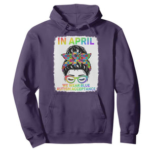 Autism Acceptance Hoodie Neurodivergent Support Messy Bun Ribbon Puzzle TS14 Purple Print Your Wear