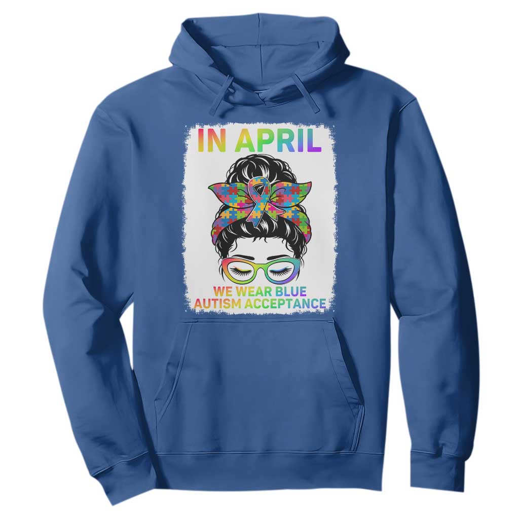 Autism Acceptance Hoodie Neurodivergent Support Messy Bun Ribbon Puzzle TS14 Royal Blue Print Your Wear