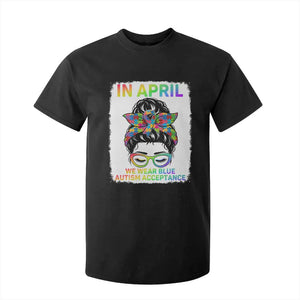 Autism Acceptance T Shirt For Kid Neurodivergent Support Messy Bun Ribbon Puzzle TS14 Black Print Your Wear