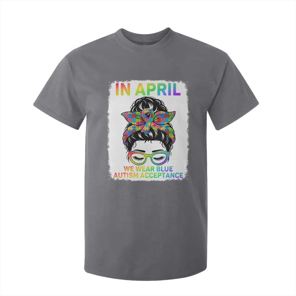 Autism Acceptance T Shirt For Kid Neurodivergent Support Messy Bun Ribbon Puzzle TS14 Charcoal Print Your Wear