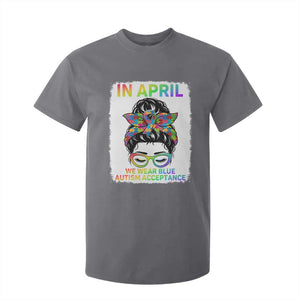 Autism Acceptance T Shirt For Kid Neurodivergent Support Messy Bun Ribbon Puzzle TS14 Charcoal Print Your Wear