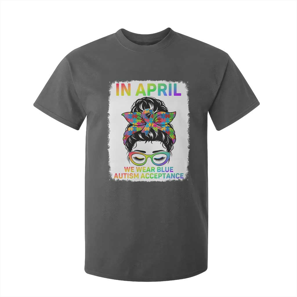 Autism Acceptance T Shirt For Kid Neurodivergent Support Messy Bun Ribbon Puzzle TS14 Dark Heather Print Your Wear