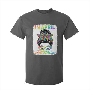 Autism Acceptance T Shirt For Kid Neurodivergent Support Messy Bun Ribbon Puzzle TS14 Dark Heather Print Your Wear