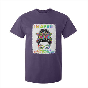 Autism Acceptance T Shirt For Kid Neurodivergent Support Messy Bun Ribbon Puzzle TS14 Purple Print Your Wear