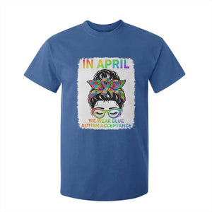 Autism Acceptance T Shirt For Kid Neurodivergent Support Messy Bun Ribbon Puzzle TS14 Royal Blue Print Your Wear