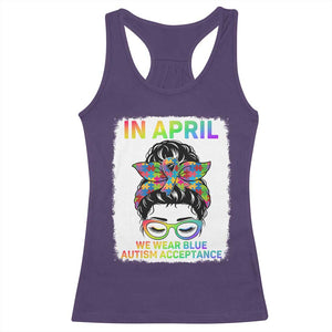 Autism Acceptance Racerback Tank Top Neurodivergent Support Messy Bun Ribbon Puzzle TS14 Purple Print Your Wear