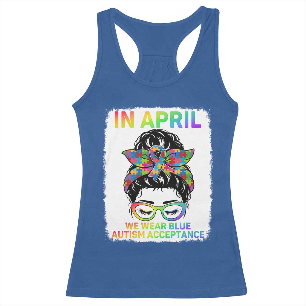 Autism Acceptance Racerback Tank Top Neurodivergent Support Messy Bun Ribbon Puzzle TS14 Royal Blue Print Your Wear