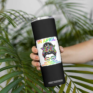 Autism Acceptance Skinny Tumbler Neurodivergent Support Messy Bun Ribbon Puzzle TS14 Print Your Wear