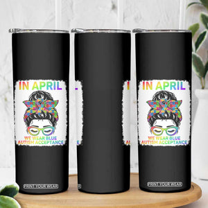 Autism Acceptance Skinny Tumbler Neurodivergent Support Messy Bun Ribbon Puzzle TS14 Print Your Wear