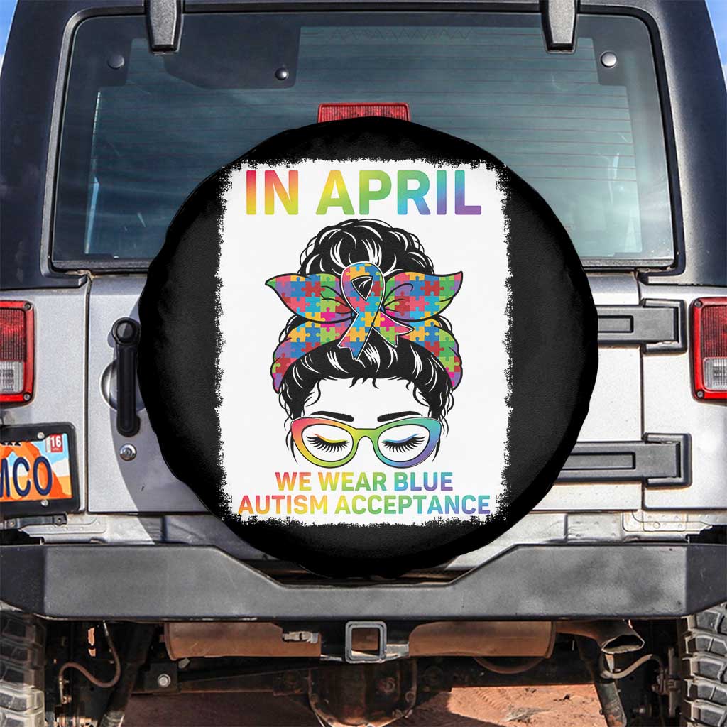 Autism Acceptance Spare Tire Cover Neurodivergent Support Messy Bun Ribbon Puzzle TS14 No hole Black Print Your Wear