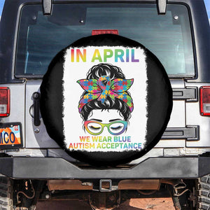 Autism Acceptance Spare Tire Cover Neurodivergent Support Messy Bun Ribbon Puzzle TS14 No hole Black Print Your Wear
