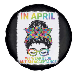 Autism Acceptance Spare Tire Cover Neurodivergent Support Messy Bun Ribbon Puzzle TS14 Print Your Wear