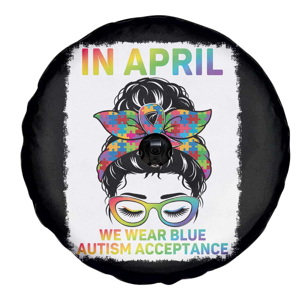 Autism Acceptance Spare Tire Cover Neurodivergent Support Messy Bun Ribbon Puzzle TS14 Print Your Wear