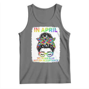 Autism Acceptance Tank Top Neurodivergent Support Messy Bun Ribbon Puzzle TS14 Black Heather Print Your Wear