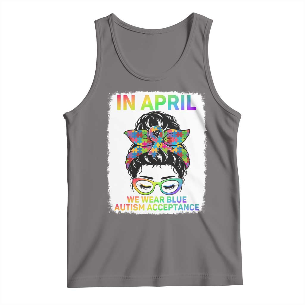 Autism Acceptance Tank Top Neurodivergent Support Messy Bun Ribbon Puzzle TS14 Deep Heather Print Your Wear