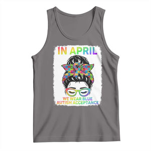 Autism Acceptance Tank Top Neurodivergent Support Messy Bun Ribbon Puzzle TS14 Deep Heather Print Your Wear