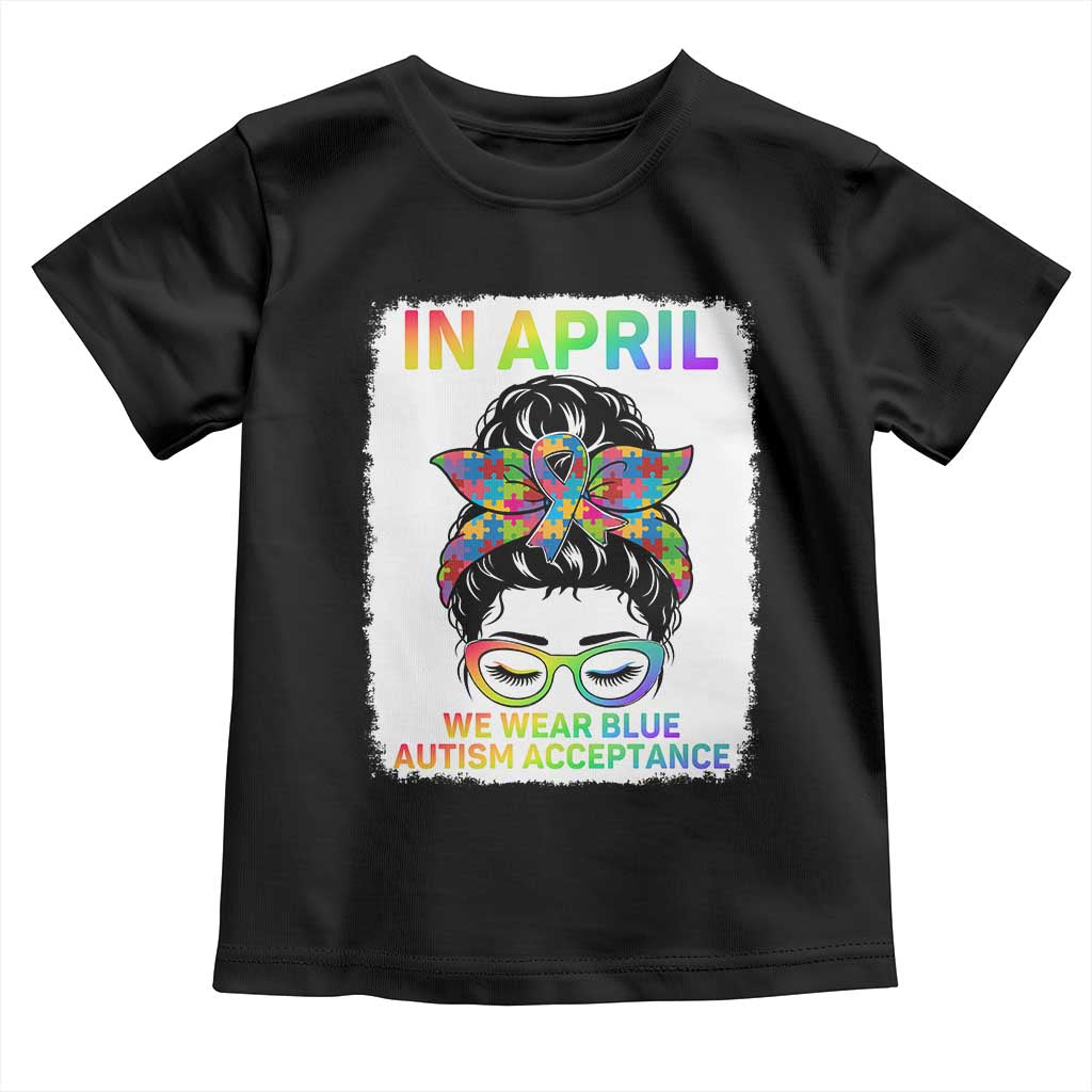 Autism Acceptance Toddler T Shirt Neurodivergent Support Messy Bun Ribbon Puzzle TS14 Black Print Your Wear