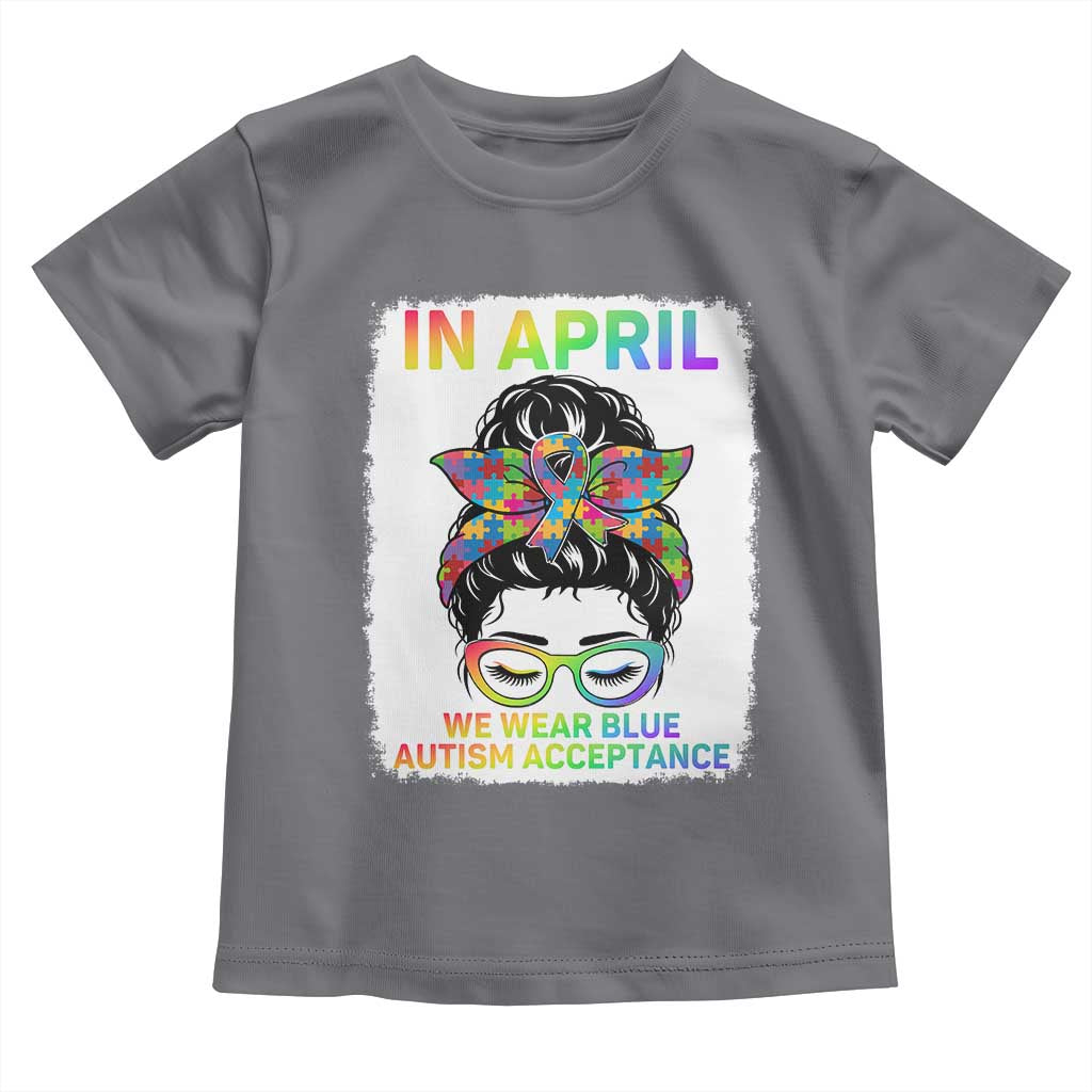 Autism Acceptance Toddler T Shirt Neurodivergent Support Messy Bun Ribbon Puzzle TS14 Charcoal Print Your Wear