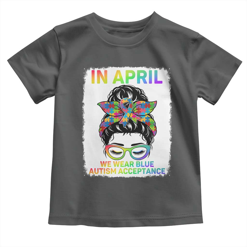 Autism Acceptance Toddler T Shirt Neurodivergent Support Messy Bun Ribbon Puzzle TS14 Dark Heather Print Your Wear