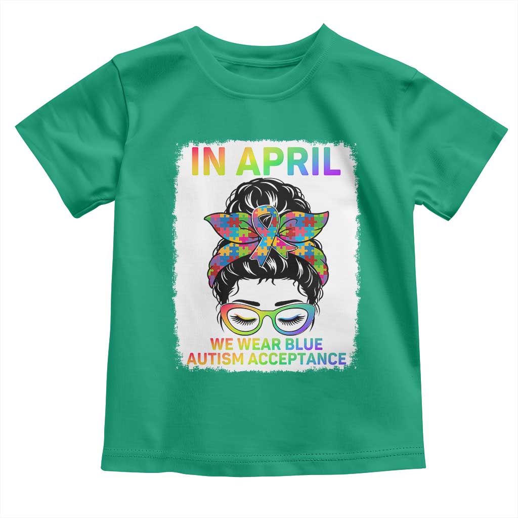 Autism Acceptance Toddler T Shirt Neurodivergent Support Messy Bun Ribbon Puzzle TS14 Irish Green Print Your Wear