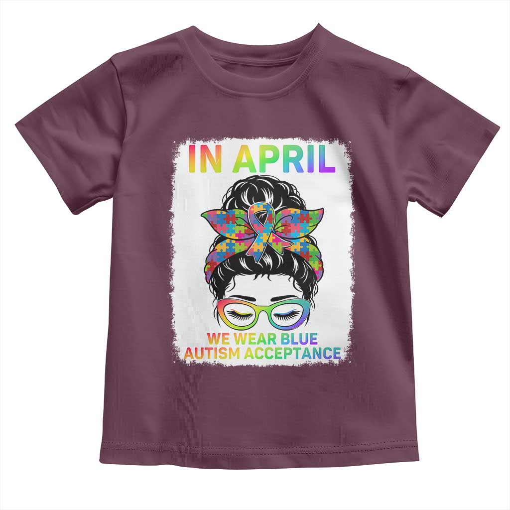 Autism Acceptance Toddler T Shirt Neurodivergent Support Messy Bun Ribbon Puzzle TS14 Maroon Print Your Wear