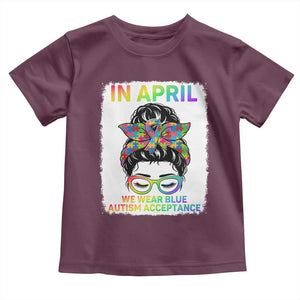 Autism Acceptance Toddler T Shirt Neurodivergent Support Messy Bun Ribbon Puzzle TS14 Maroon Print Your Wear