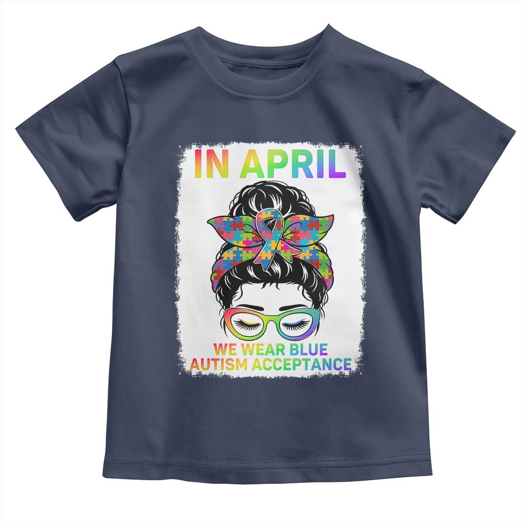 Autism Acceptance Toddler T Shirt Neurodivergent Support Messy Bun Ribbon Puzzle TS14 Navy Print Your Wear