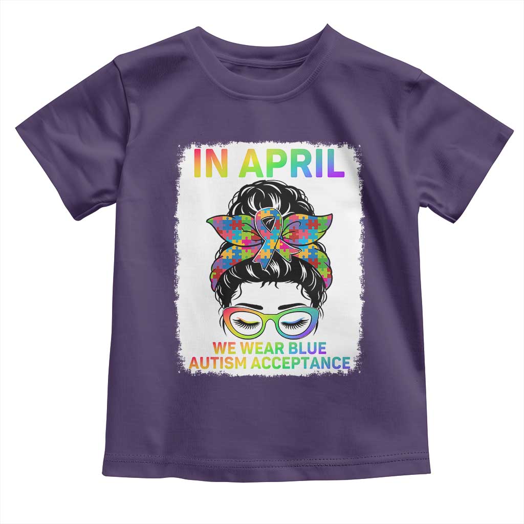 Autism Acceptance Toddler T Shirt Neurodivergent Support Messy Bun Ribbon Puzzle TS14 Purple Print Your Wear