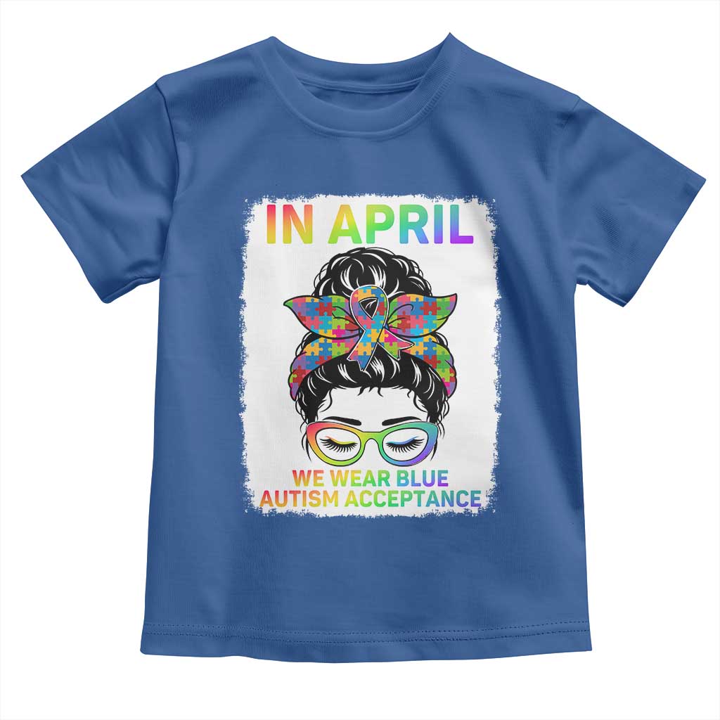 Autism Acceptance Toddler T Shirt Neurodivergent Support Messy Bun Ribbon Puzzle TS14 Royal Blue Print Your Wear