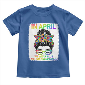 Autism Acceptance Toddler T Shirt Neurodivergent Support Messy Bun Ribbon Puzzle TS14 Royal Blue Print Your Wear