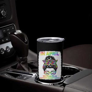 Autism Acceptance Tumbler Cup Neurodivergent Support Messy Bun Ribbon Puzzle TS14 Print Your Wear