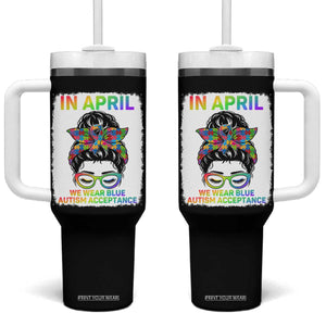 Autism Acceptance Tumbler With Handle Neurodivergent Support Messy Bun Ribbon Puzzle TS14 One Size: 40 oz Black Print Your Wear