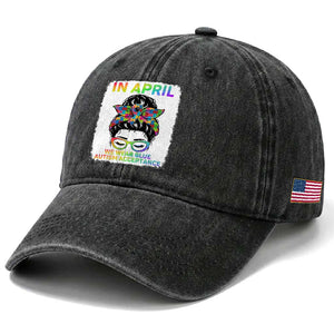Autism Acceptance Washed Cotton Baseball Cap Neurodivergent Support Messy Bun Ribbon Puzzle TS14 Print Your Wear