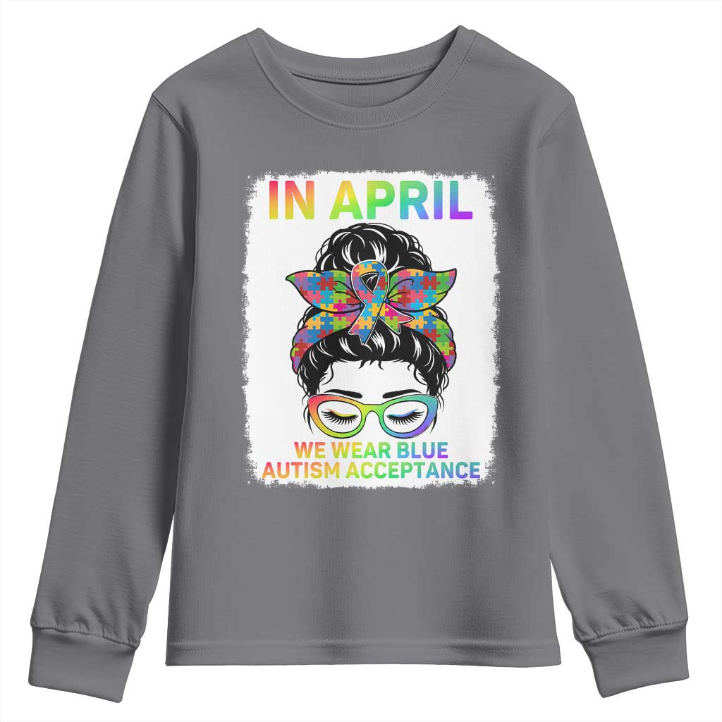 Autism Acceptance Youth Sweatshirt Neurodivergent Support Messy Bun Ribbon Puzzle TS14 Charcoal Print Your Wear