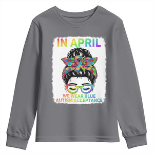 Autism Acceptance Youth Sweatshirt Neurodivergent Support Messy Bun Ribbon Puzzle TS14 Charcoal Print Your Wear