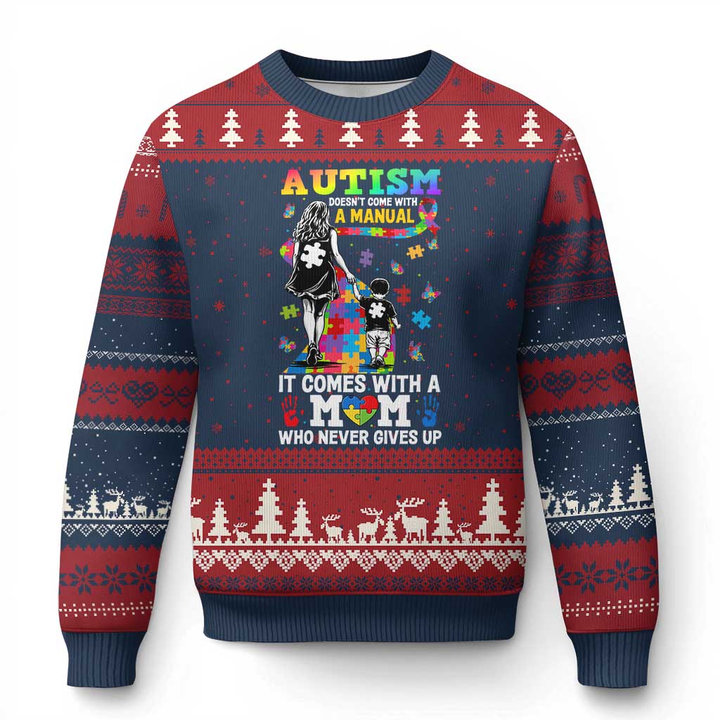 Autism Acceptance Ugly Christmas Sweater Doesn't Come with a Manual Autism Mom TS14 Navy Red Print Your Wear