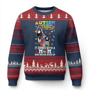 Autism Acceptance Ugly Christmas Sweater Doesn't Come with a Manual Autism Mom TS14 Navy Red Print Your Wear