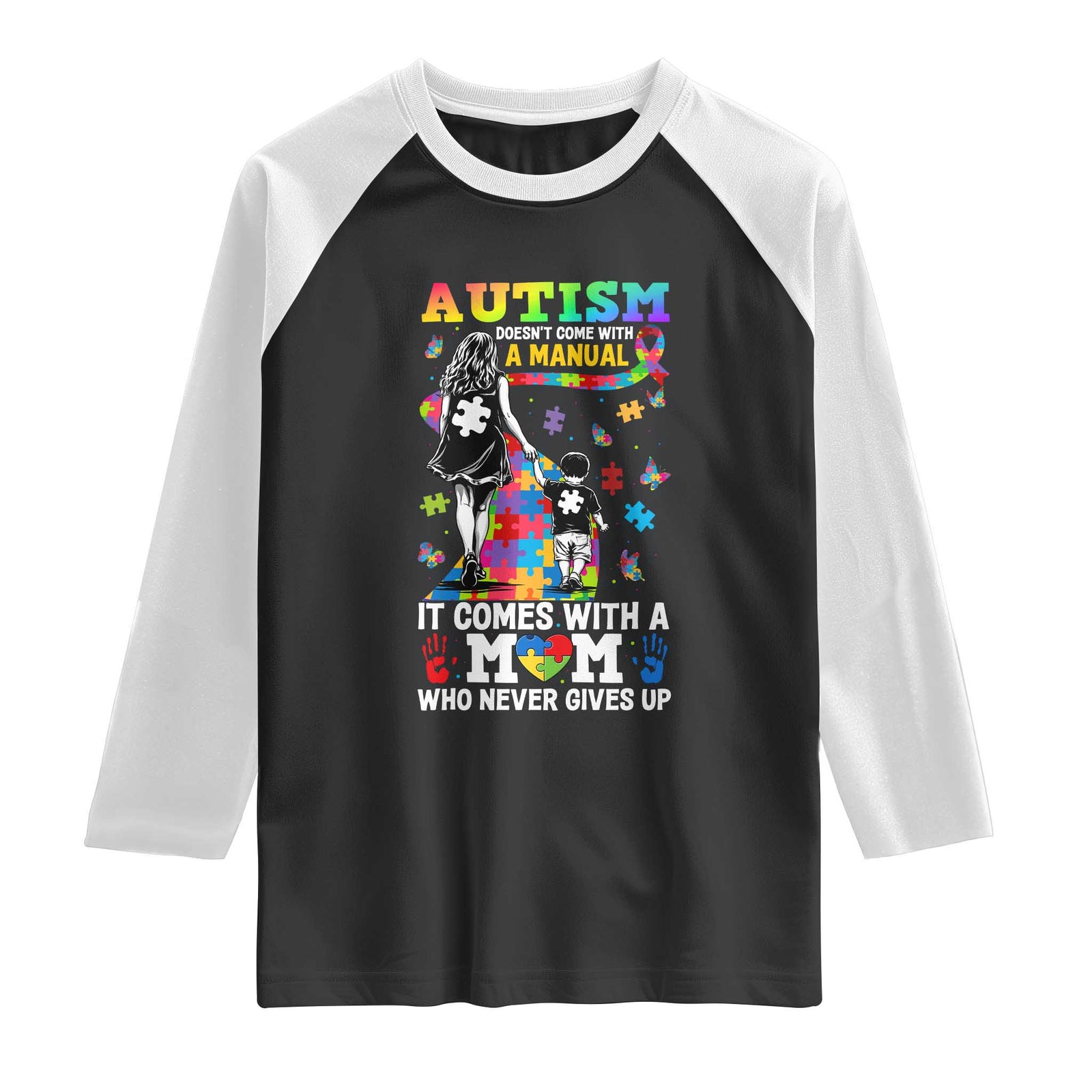 Autism Acceptance Raglan Shirt Doesn't Come with a Manual Autism Mom TS14 Black White Print Your Wear