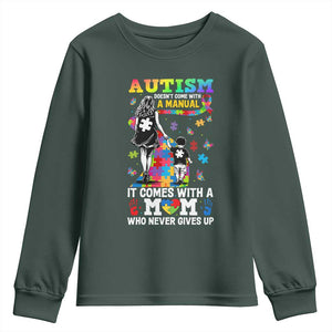 Autism Acceptance Youth Sweatshirt Doesn't Come with a Manual Autism Mom TS14 Dark Forest Green Print Your Wear