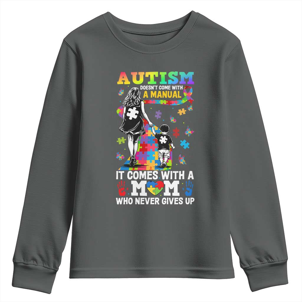 Autism Acceptance Youth Sweatshirt Doesn't Come with a Manual Autism Mom TS14 Dark Heather Print Your Wear
