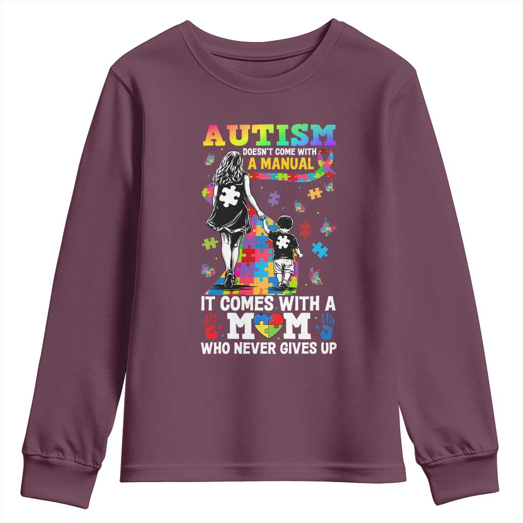 Autism Acceptance Youth Sweatshirt Doesn't Come with a Manual Autism Mom TS14 Maroon Print Your Wear