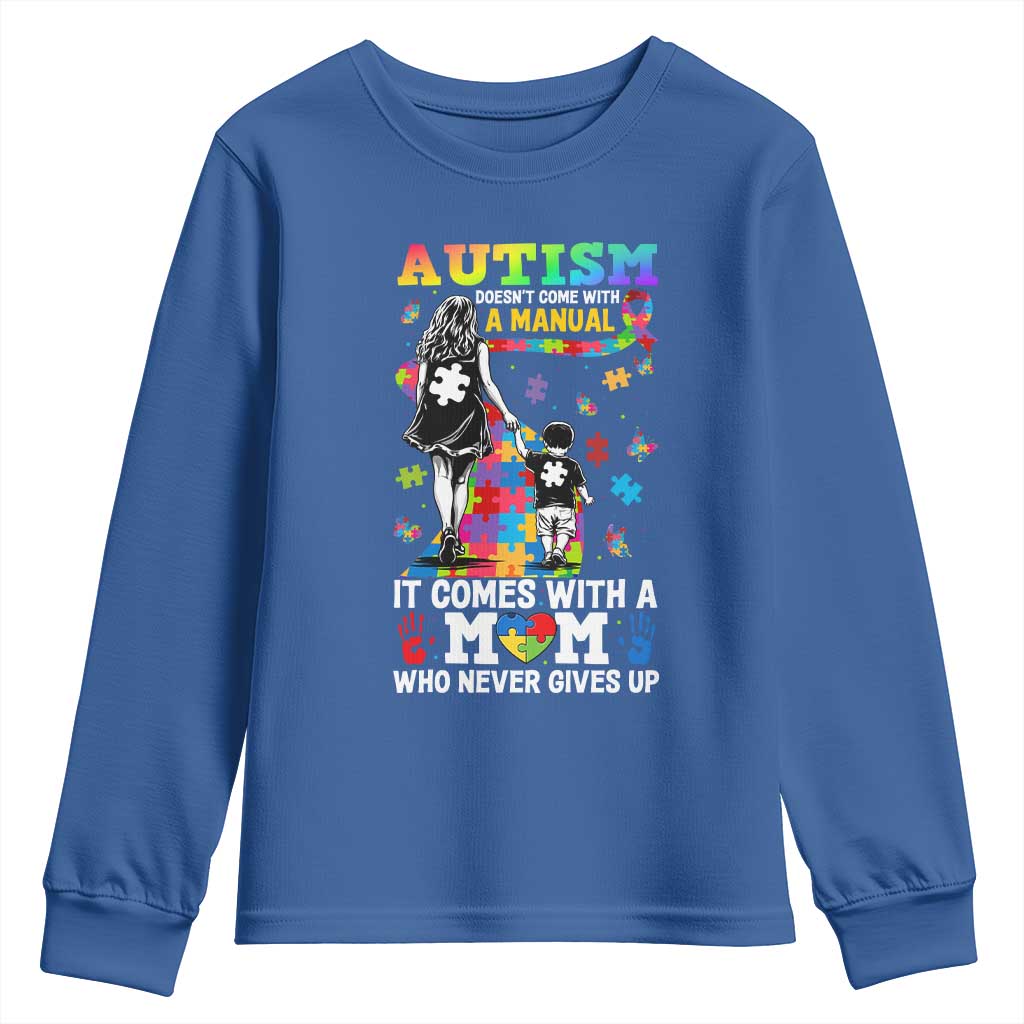 Autism Acceptance Youth Sweatshirt Doesn't Come with a Manual Autism Mom TS14 Royal Blue Print Your Wear